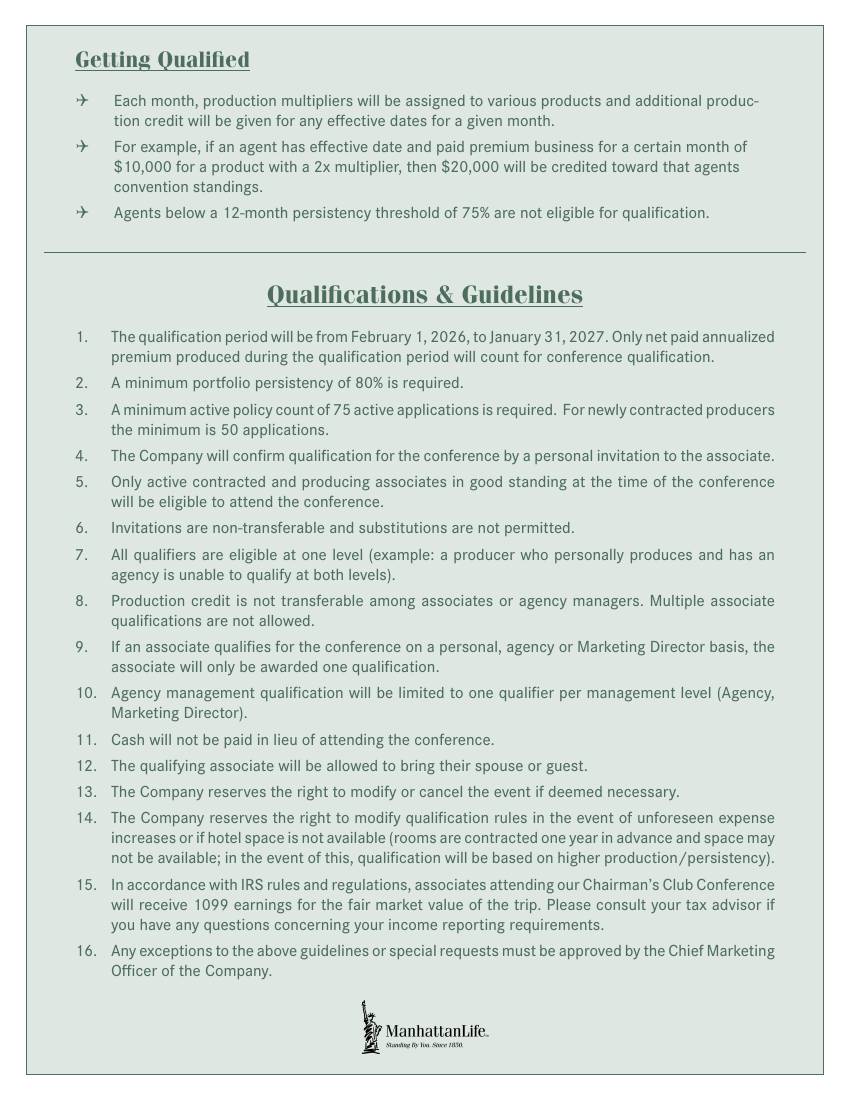 Chairman’s Club, rules